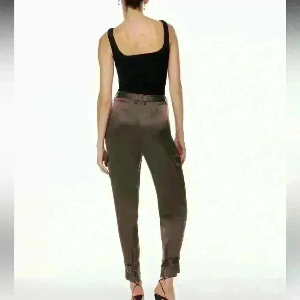 Babaton Refined Satin Cargo Pant, bone/white high waisted pant, size 16. - Picture 13 of 14